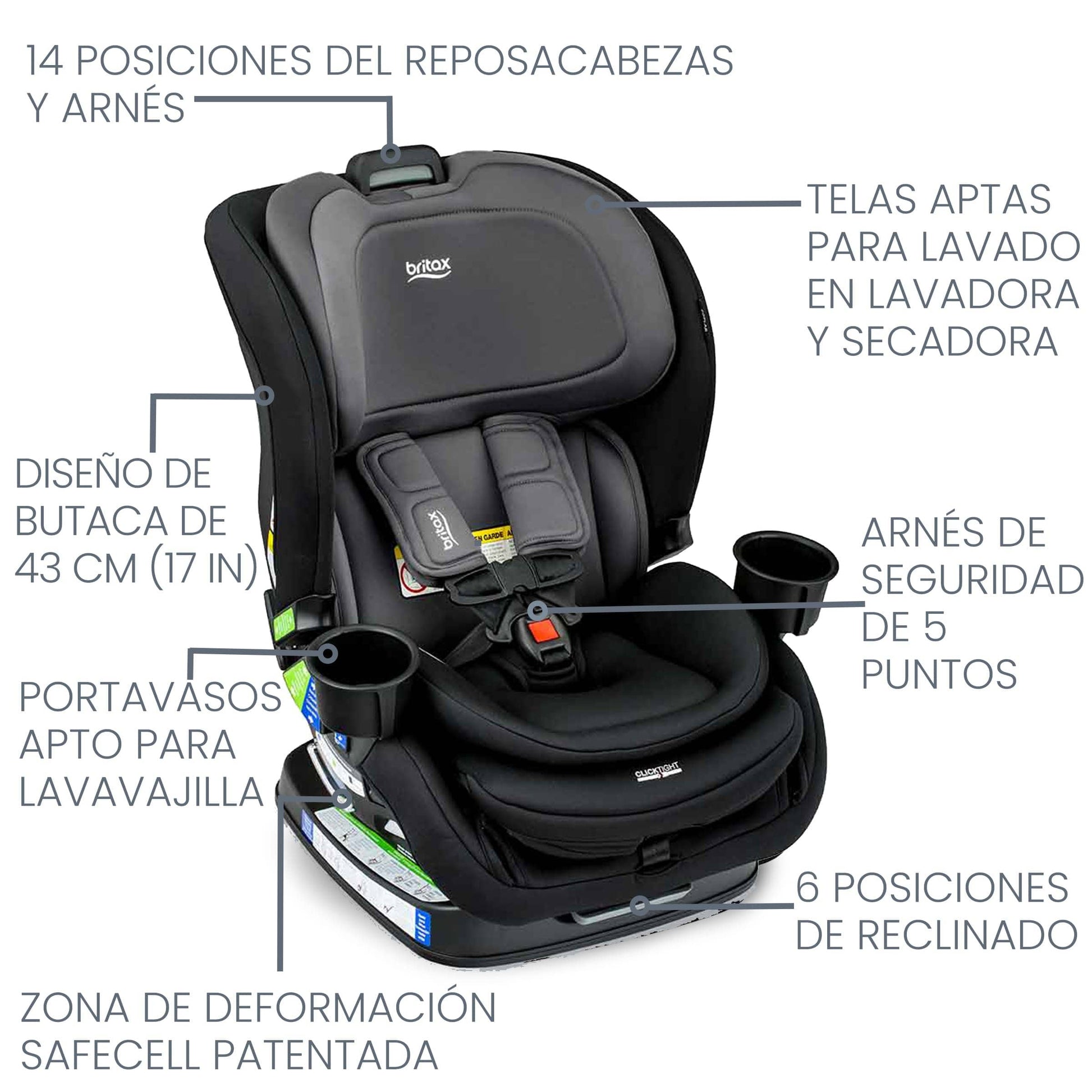 Britax Silla de auto convertible Silla De Auto Convertible Poplar Stone Onyx - Britax 016950LARSO
