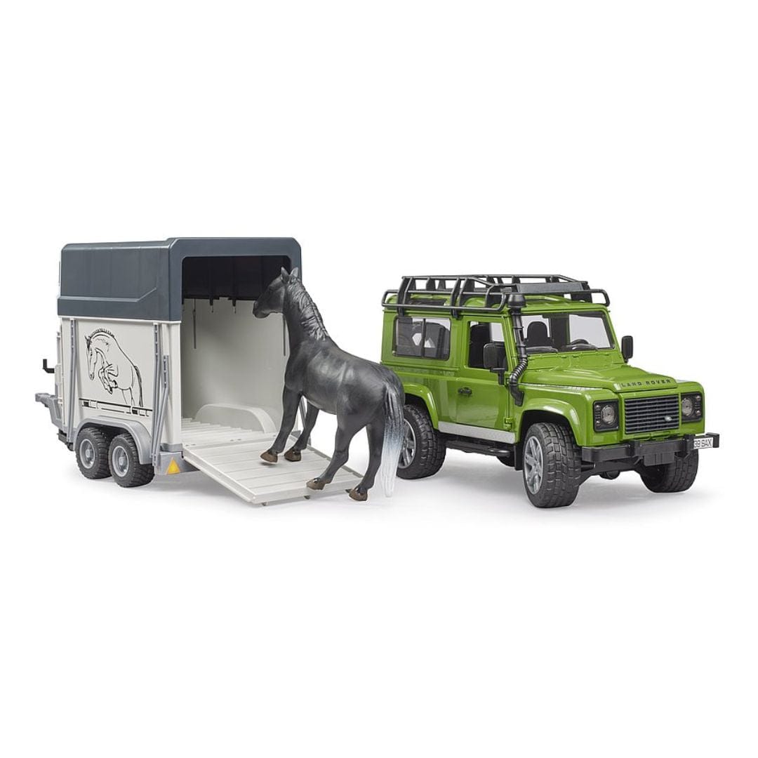 BRUDER Camioneta Land Rover Defender con remolque para caballos BRU02592  Escala 1:16- BRUDER BRU02592