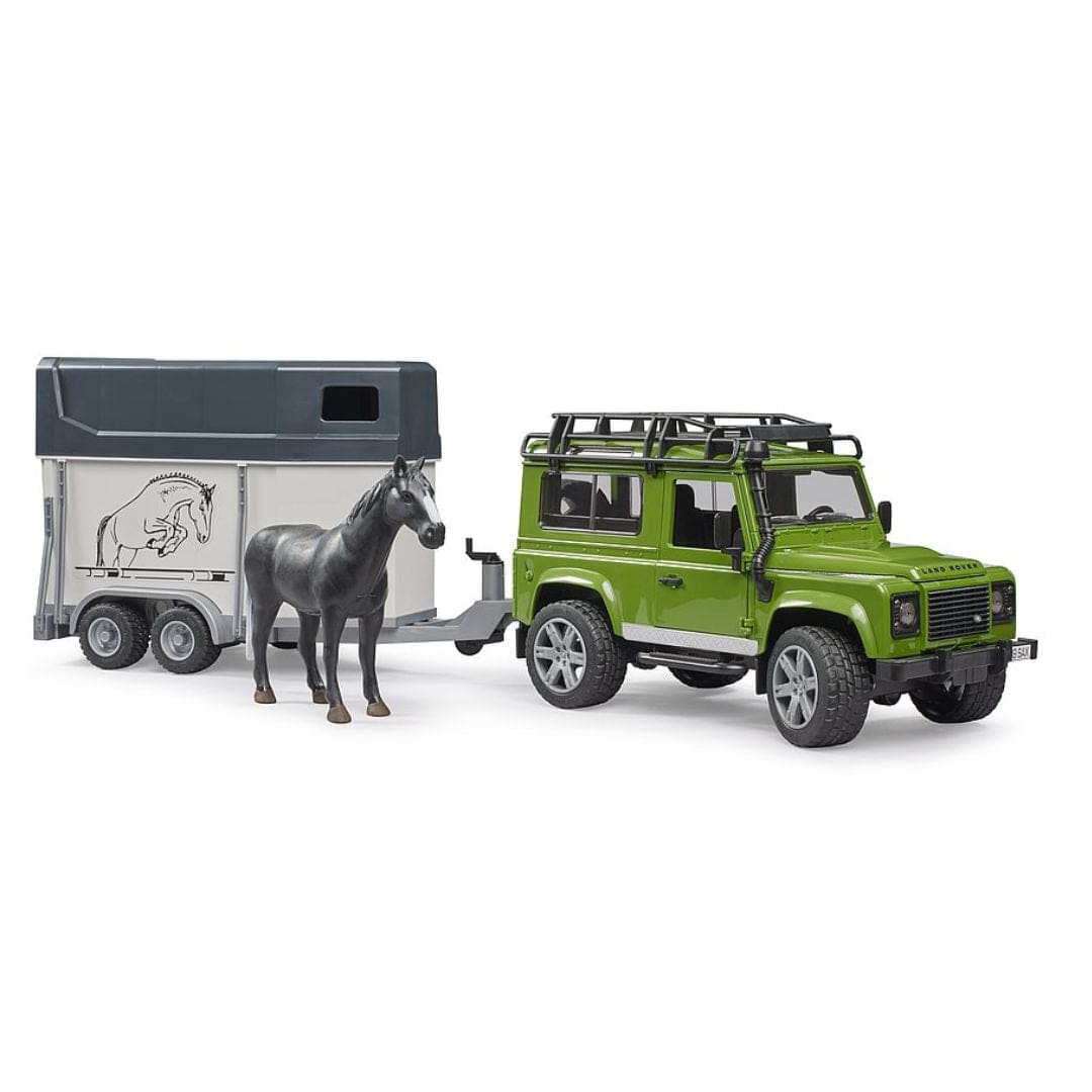 BRUDER Camioneta Land Rover Defender con remolque para caballos BRU02592  Escala 1:16- BRUDER BRU02592
