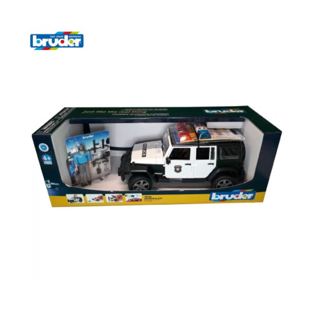 BRUDER Transportes Jeep Wrangler Unlimited Rubicon Police con policía 02526 - Escala 1:16 BRU02526