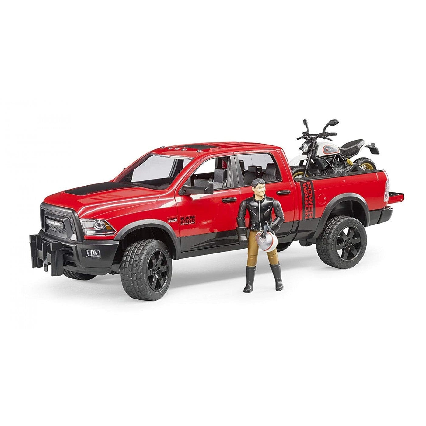 BRUDER Transportes RAM 2500 Power Wagon con Scrambler Ducati y conductor 02502- Escala 1:16 BRU02502