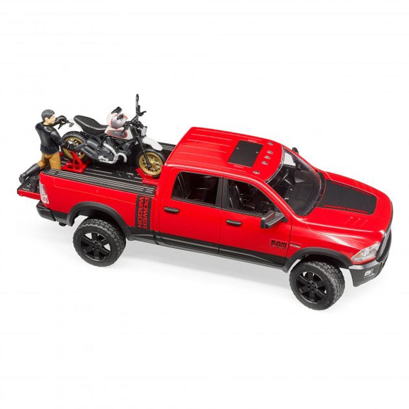 BRUDER Transportes RAM 2500 Power Wagon con Scrambler Ducati y conductor 02502- Escala 1:16 BRU02502