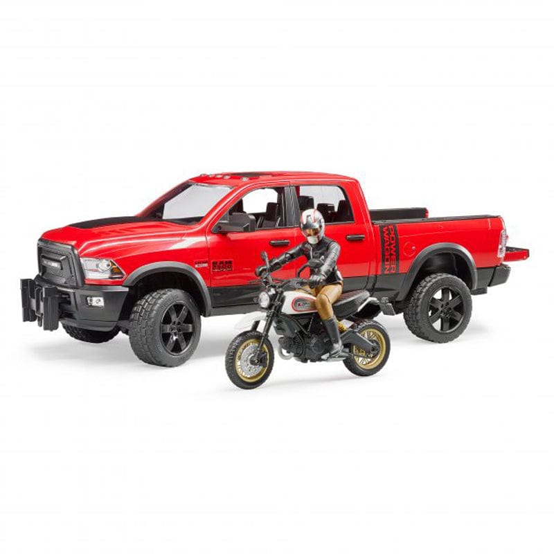 BRUDER Transportes RAM 2500 Power Wagon con Scrambler Ducati y conductor 02502- Escala 1:16 BRU02502