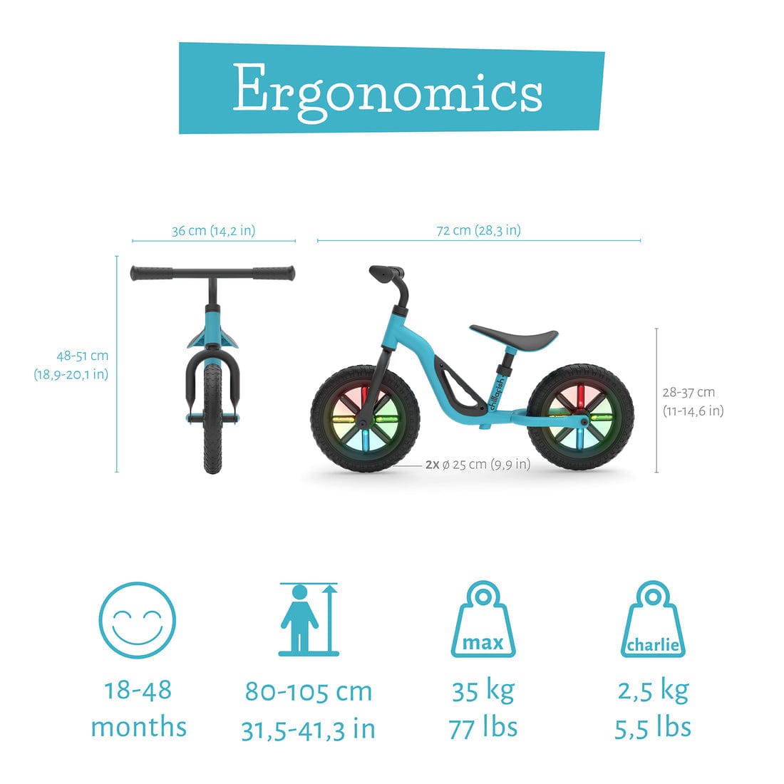 Chillafish Bicis Bicicleta Balance Charlie Glow lightweight 10" Sky - Chillafish CPCH02SKY