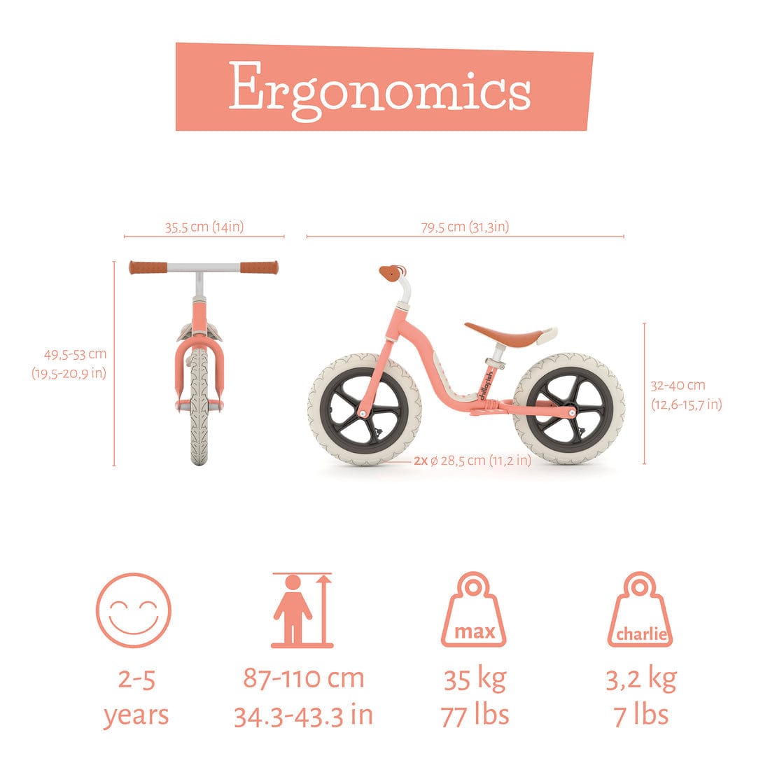 Chillafish Bicis Bicicleta de equilibrio Charlie LUX Bike 12" Salmón - Chillafish CPCH05SAL