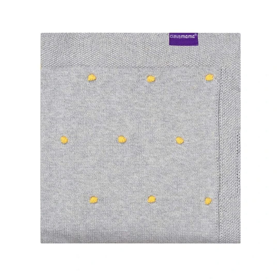 Clevamama Manta Frazada de algodón orgánico con pompones 80x100 cm gris - Clevamama 3493