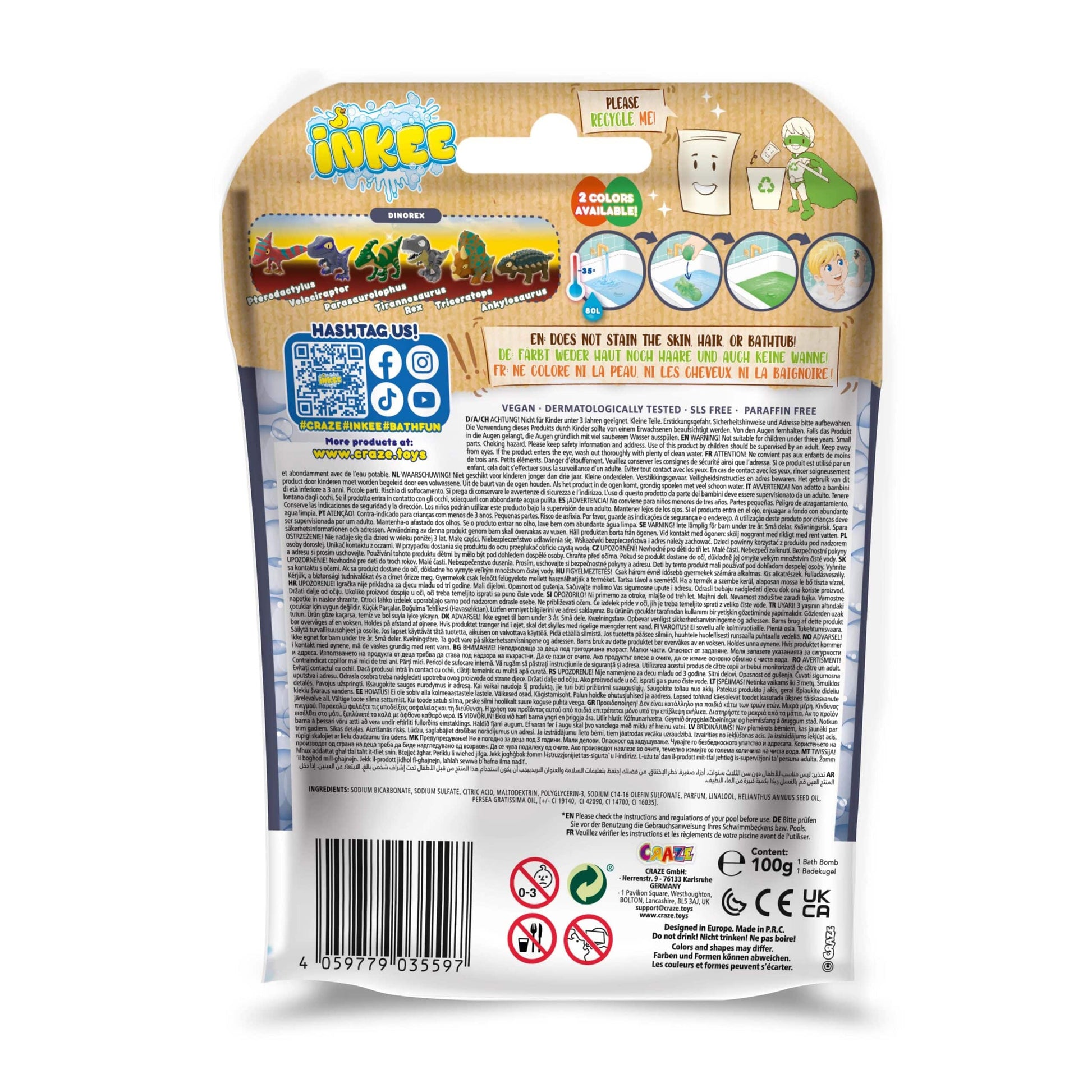 CRAZE Juegos para el Baño Bomba de baño sorpresa de dinosaurio - Craze 35597EN