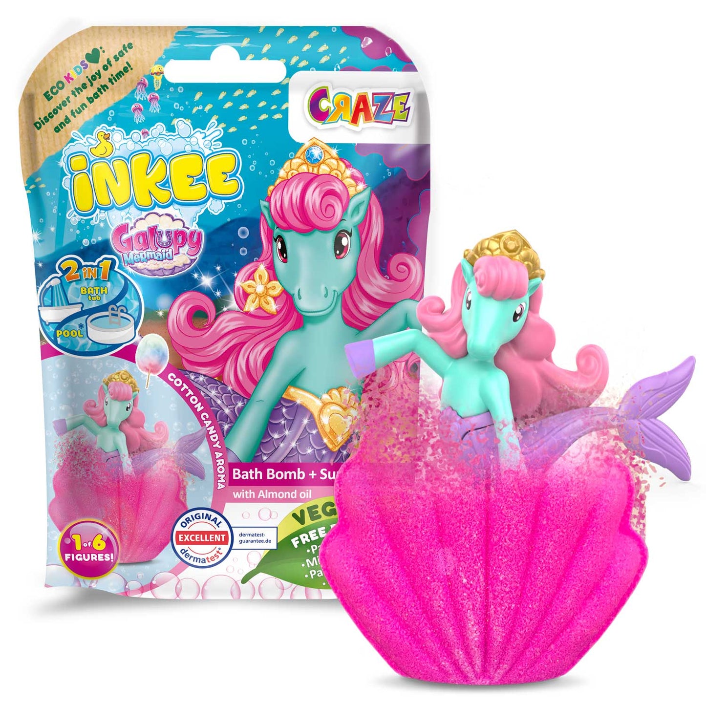 CRAZE Juegos para el Baño Bomba de baño sorpresa Galupy Mermaid - Craze 39854EN