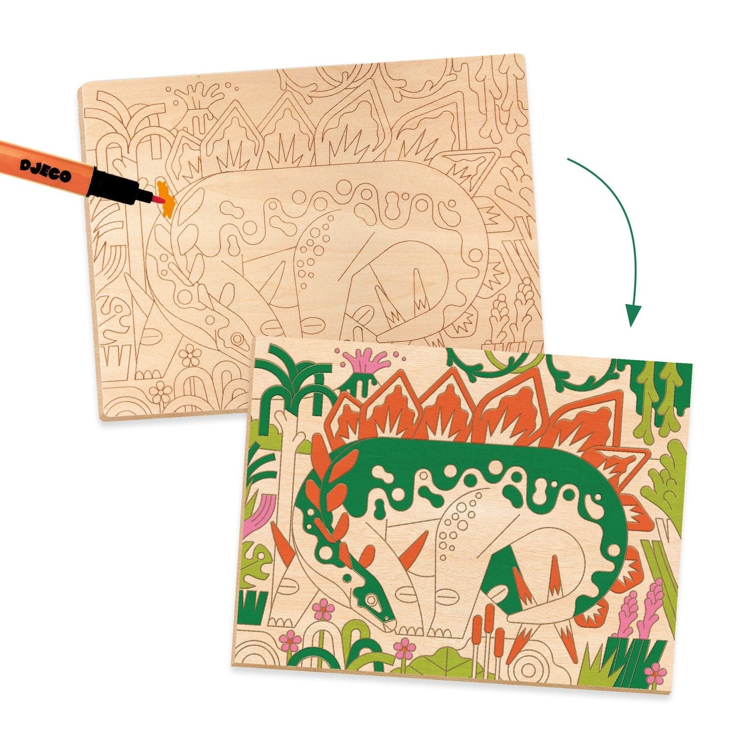 Design By Djeco Arte / Manualidades Set para colorear en madera - Dinosaurio DJ08739