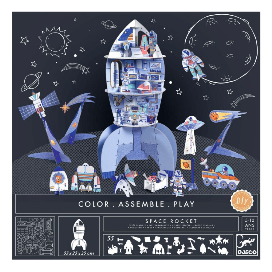 Design By Djeco Arte y Manualidades Cohete espacial: pinta, arma y juega