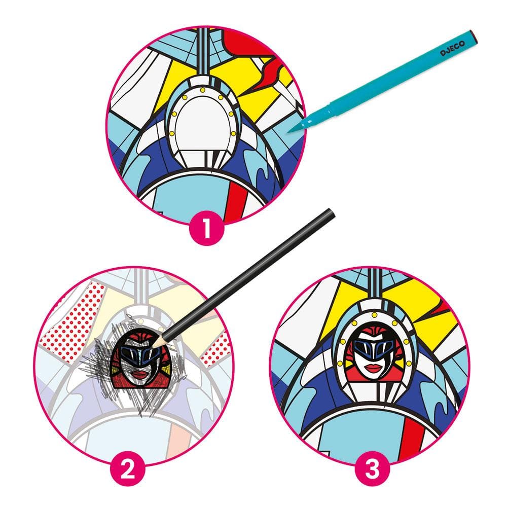 Design By Djeco Arte y Manualidades Pintar superheroes con lápices plumones