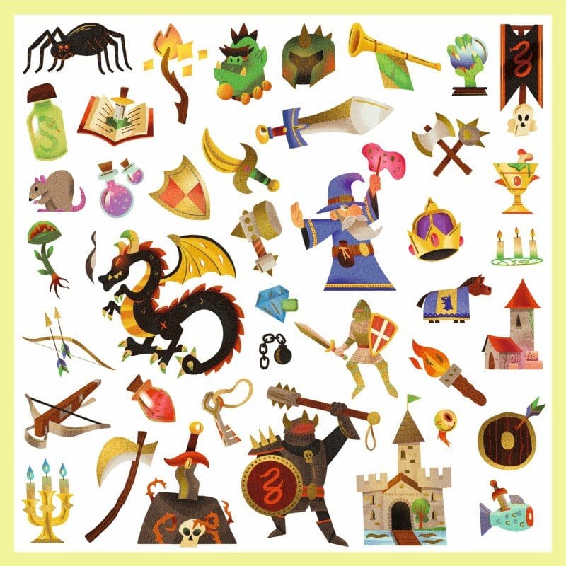 Design By Djeco Arte y Manualidades Set 160 Stickers Fantasía medieval
