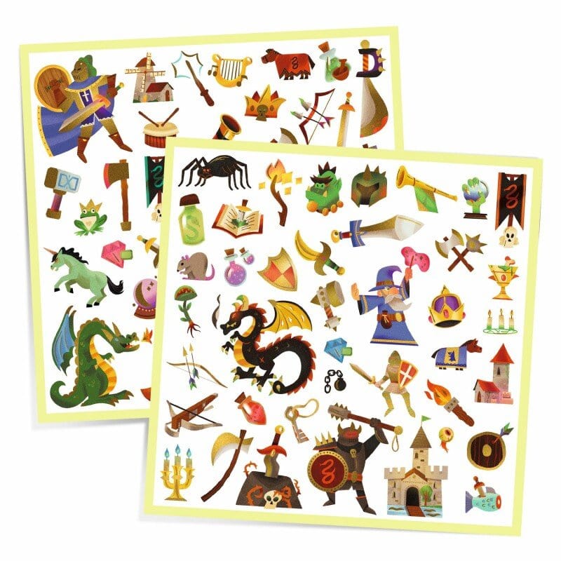 Design By Djeco Arte y Manualidades Set 160 Stickers Fantasía medieval