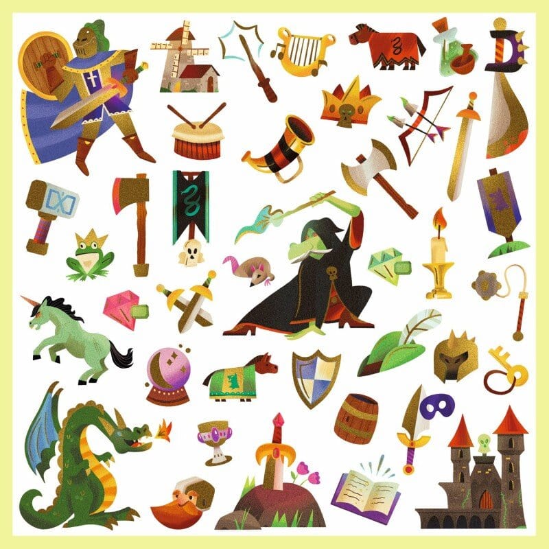 Design By Djeco Arte y Manualidades Set 160 Stickers Fantasía medieval