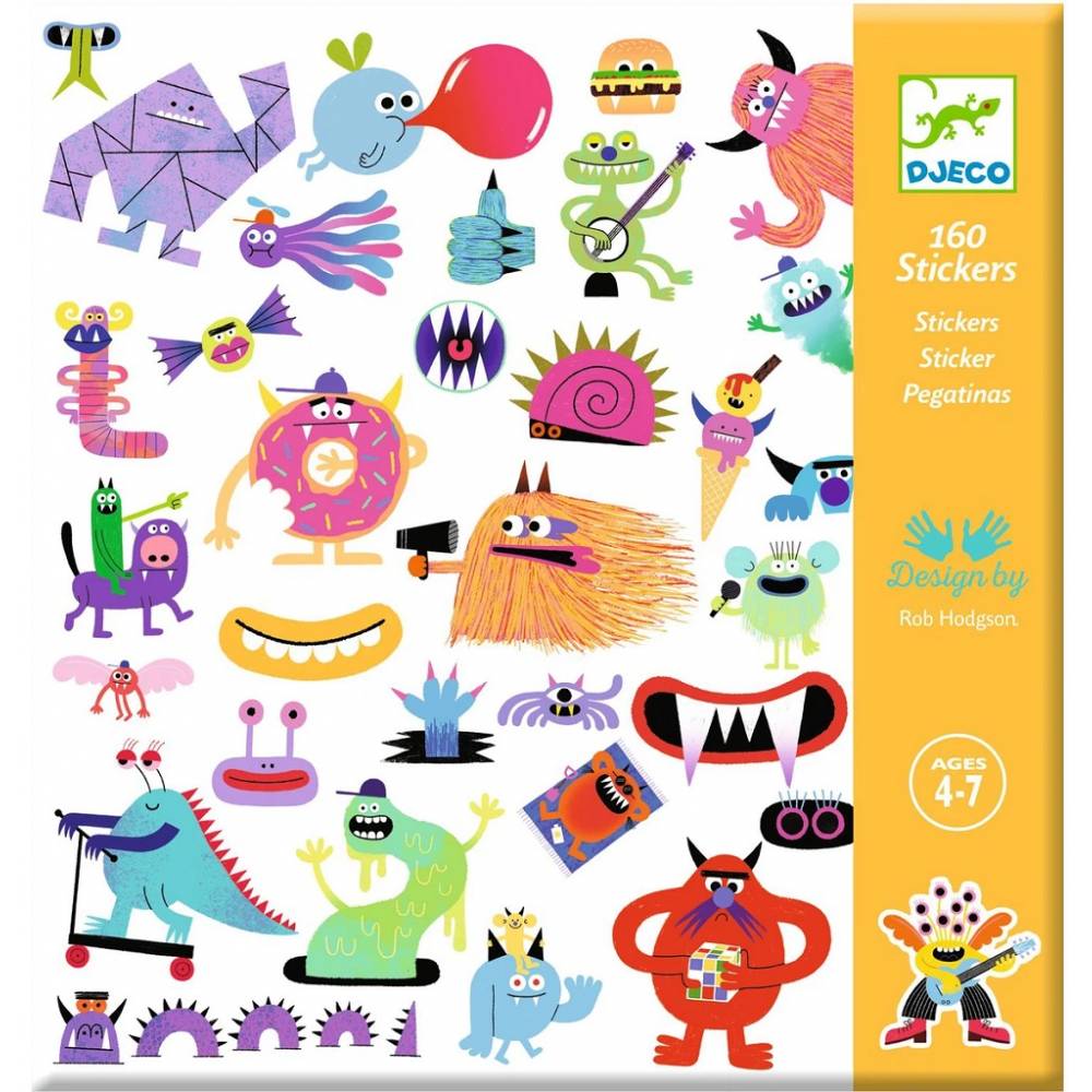 Design By Djeco Arte y Manualidades Set 160 Stickers Monstruo DJ09281