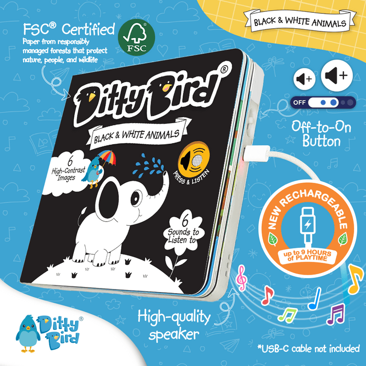 Ditty Bird Libro Musical Libro Interactivo Musical Black and White Animals - Ditty Bird DI034