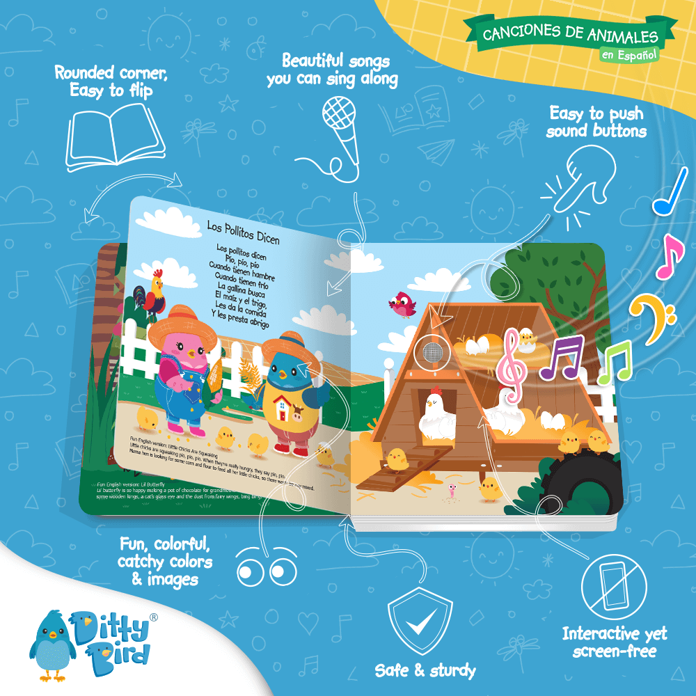 Ditty Bird Libros Libro Interactivo Canciones de Animales en español DI021