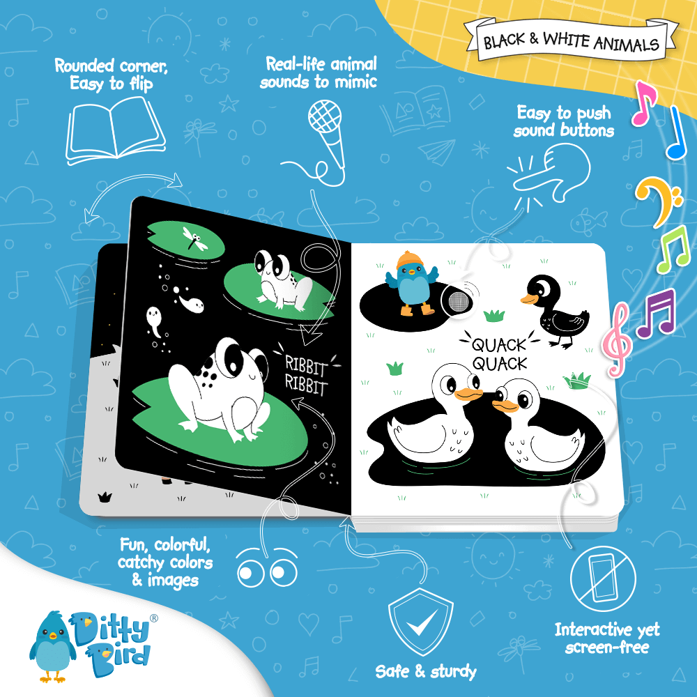 Ditty Bird Libros Libro Interactivo Musical Black and White Animals DI034