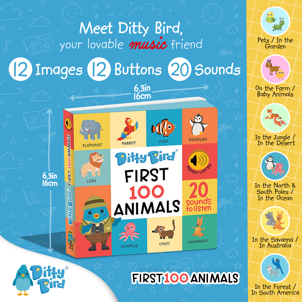 Ditty Bird Libros Libro Interactivo Musical First 100 Animals DI028