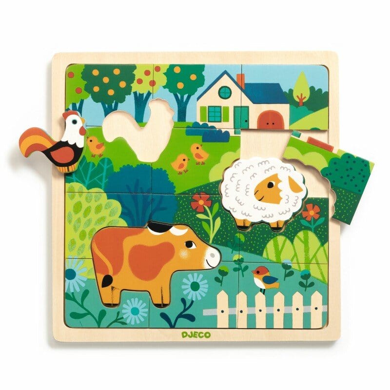 DJECO Puzzles y encajes Rompecabezas Puzzlo de la Granja 15 piezas - Djeco DJ01825