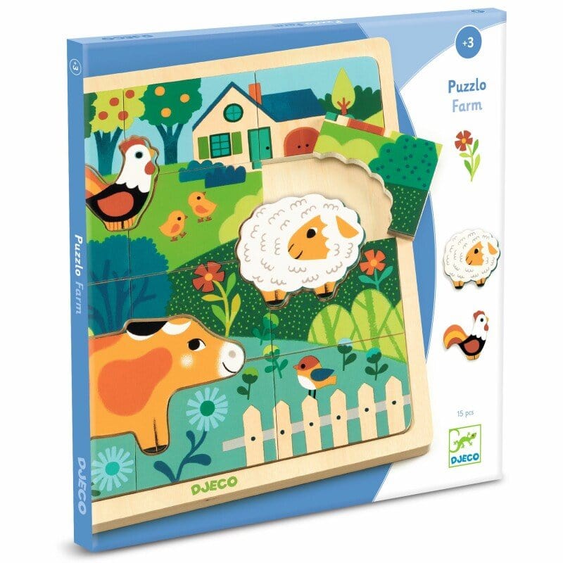 DJECO Puzzles y encajes Rompecabezas Puzzlo de la Granja 15 piezas - Djeco DJ01825