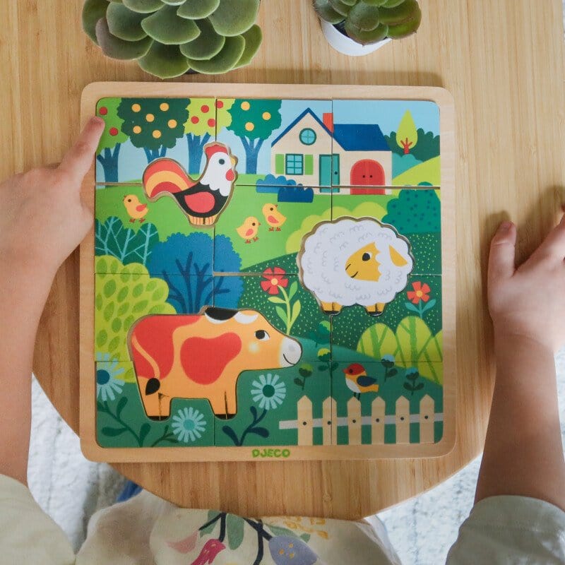 DJECO Puzzles y encajes Rompecabezas Puzzlo de la Granja 15 piezas - Djeco DJ01825