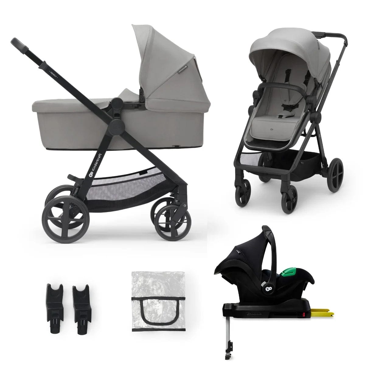 Kinderkraft Coches Travel System Travel system coche de paseo newly moonlight grey 3 en 1 + silla de auto mink FX + base KK71027541499560