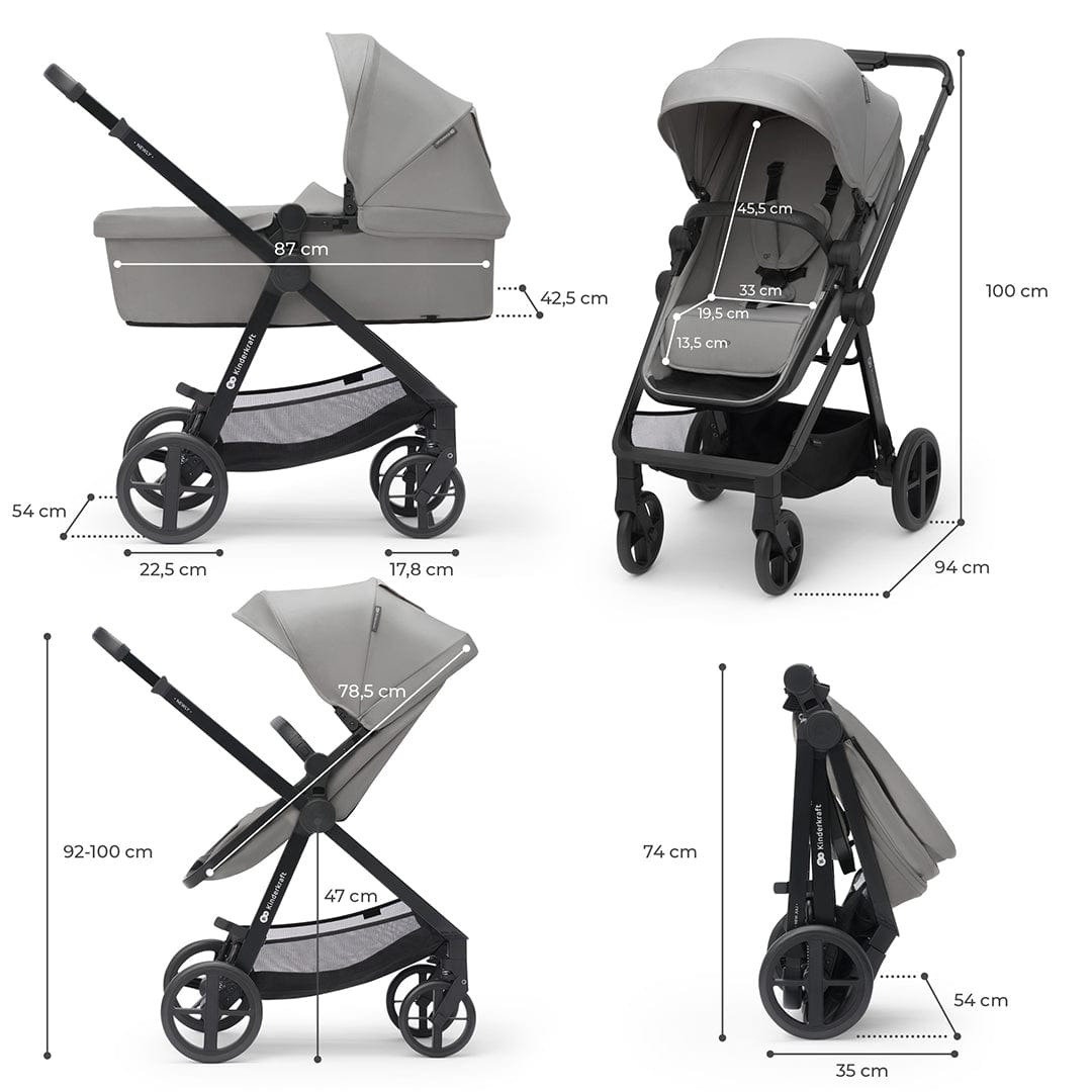 Kinderkraft Coches Travel System Travel system coche de paseo newly moonlight grey 3 en 1 + silla de auto mink FX + base KK71027541499560