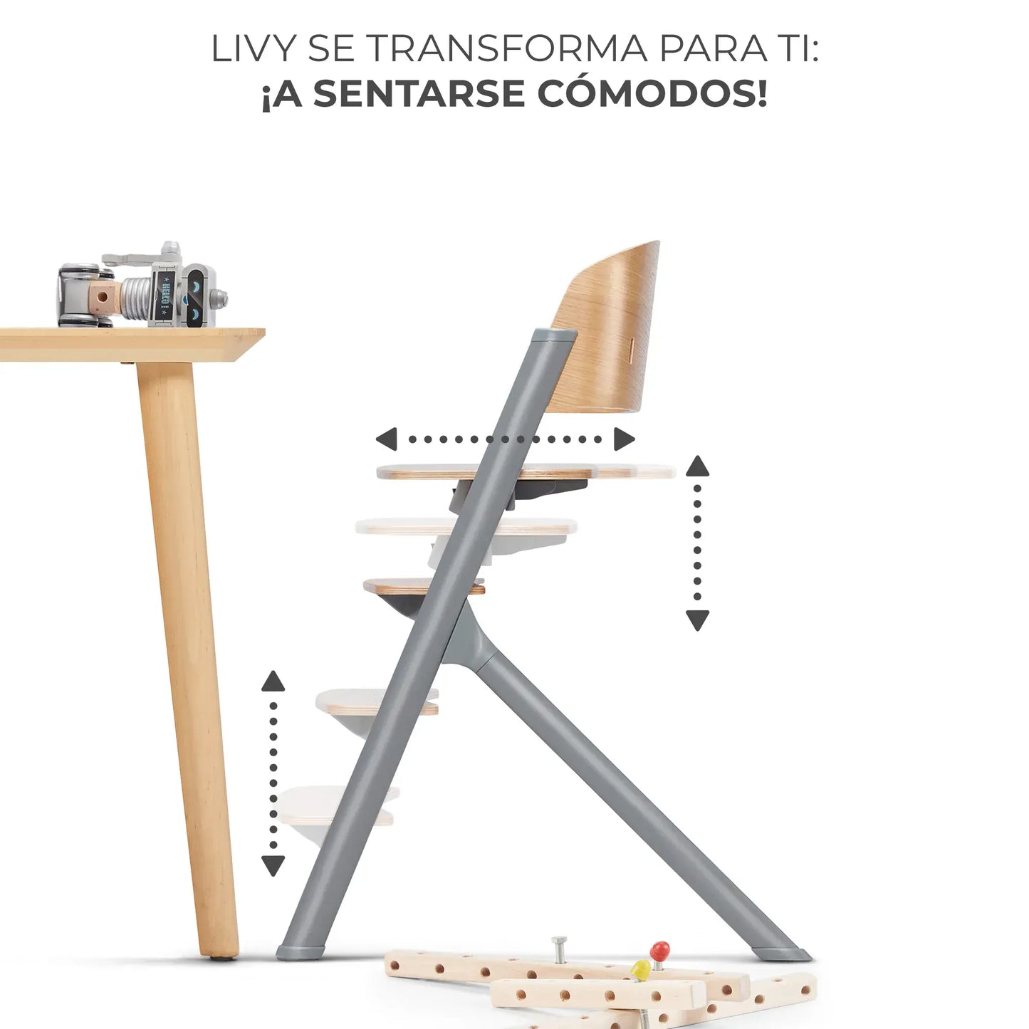 Kinderkraft Sillas de comer Arma tu Pack Silla Livy Wood con Silla Nido Mecedora Calmee - Kinderkraft packlivycalmee