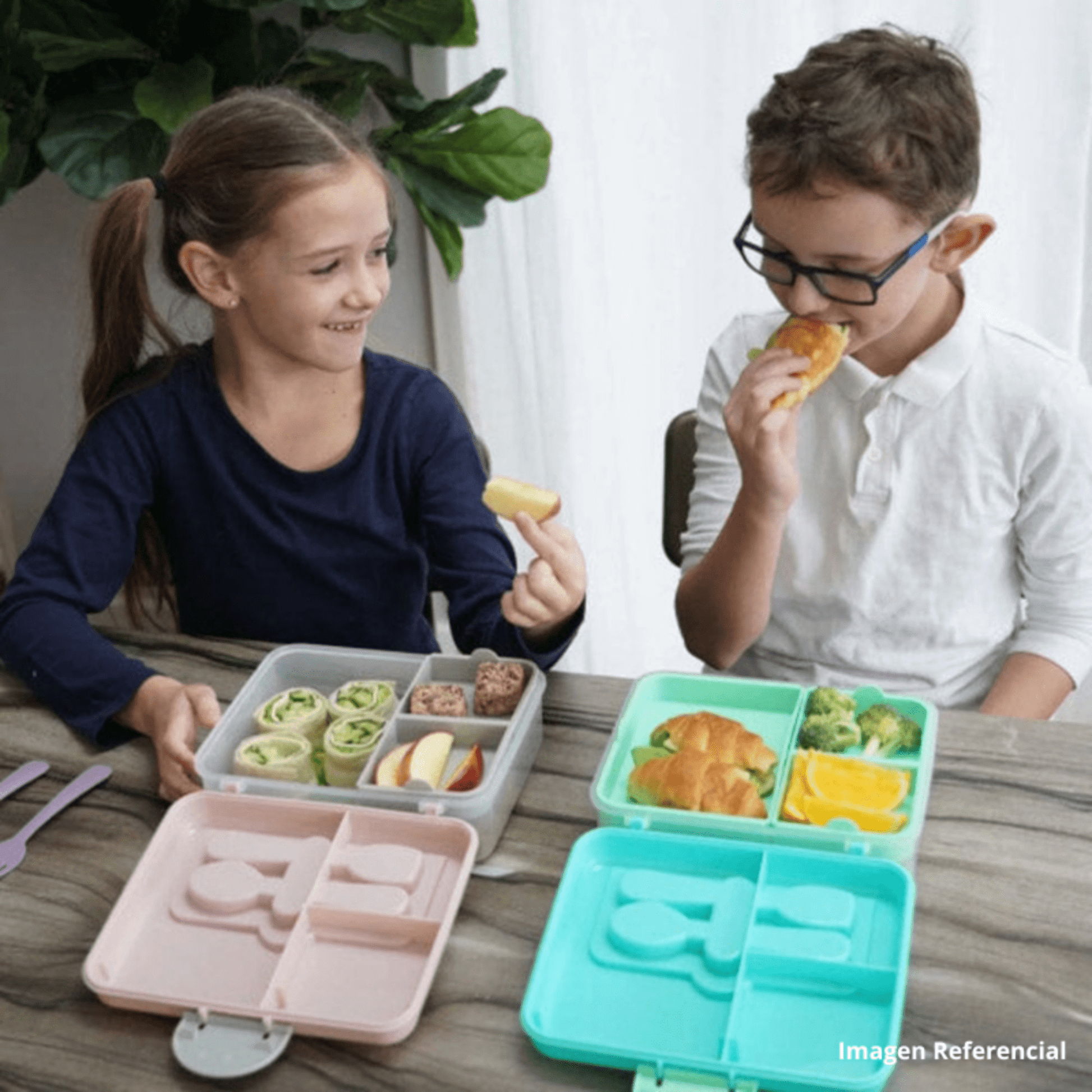 Melii Alimentación Lonchera bento box con cubiertos Rosa- Melii 21500
