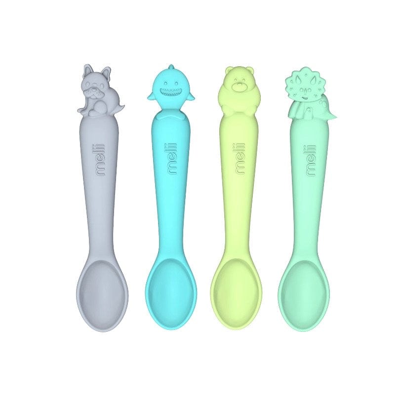 Melii Alimentación Pack de 4 cucharas de silicona azul / menta / gris / verde - Melii 22010