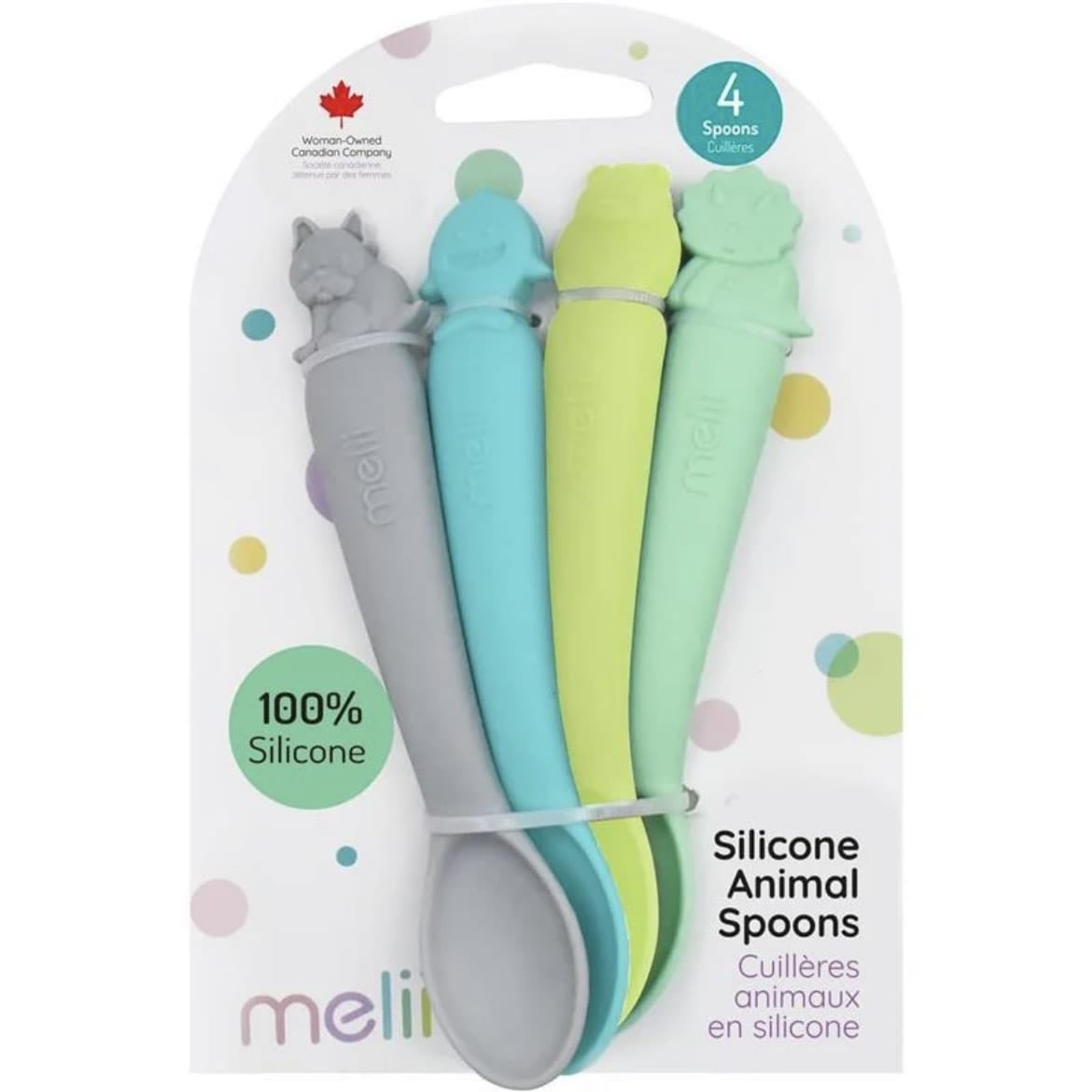 Melii Alimentación Pack de 4 cucharas de silicona azul / menta / gris / verde - Melii 22010