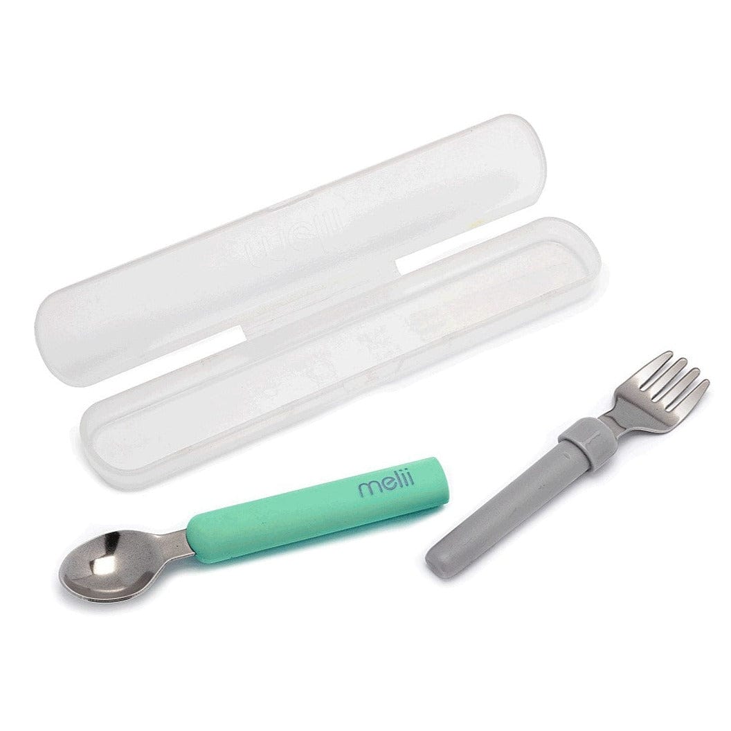 Melii Alimentación Set de cuchara y tenedor verde gris 11250
