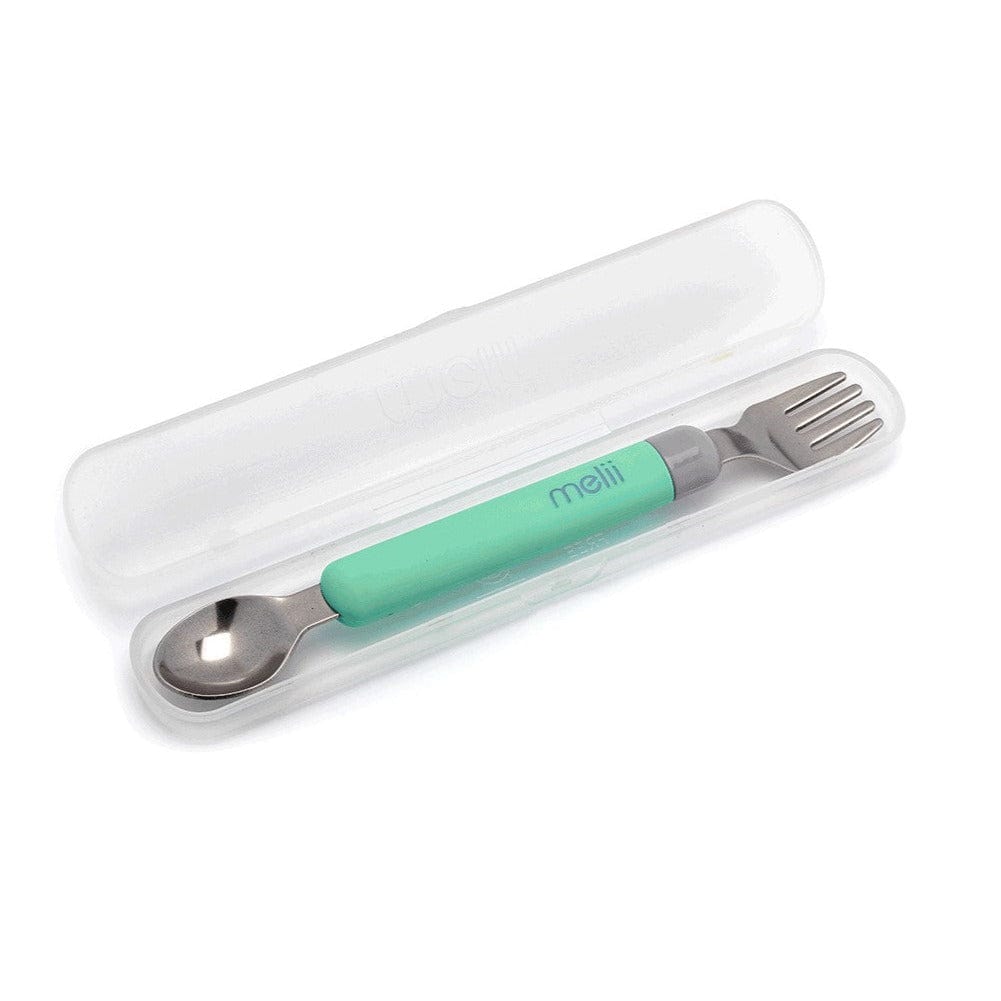 Melii Alimentación Set de cuchara y tenedor verde gris 11250