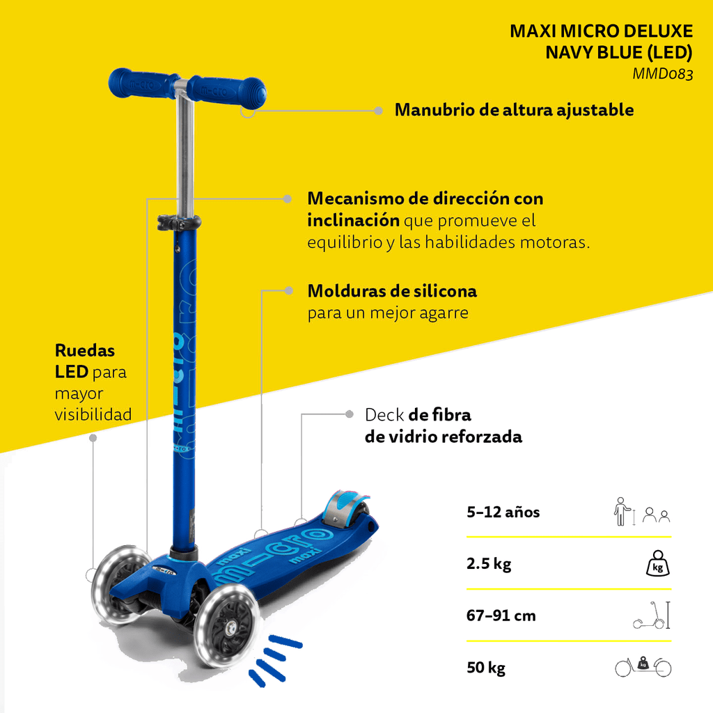 Micro Scooter Maxi micro Deluxe led azul Marino MMD083