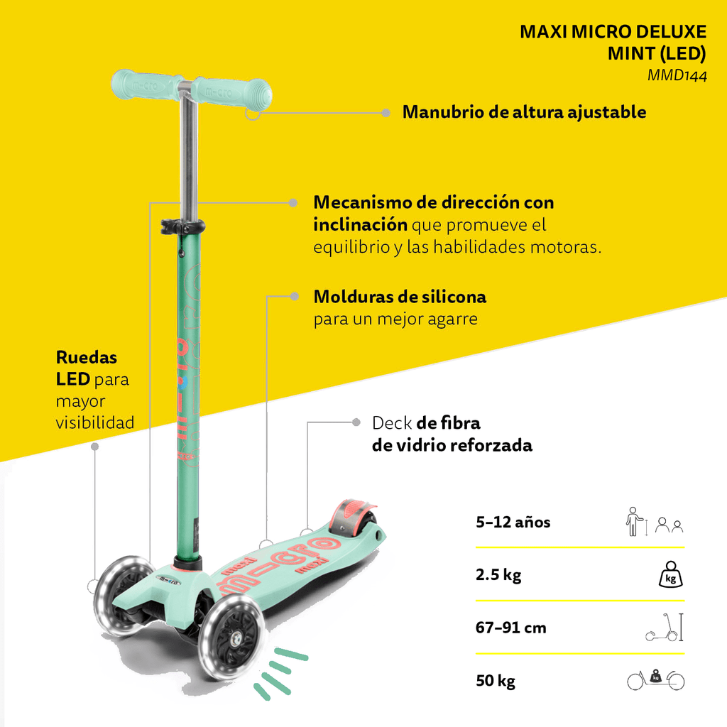 Micro Scooter Maxi Micro Deluxe led menta MMD144