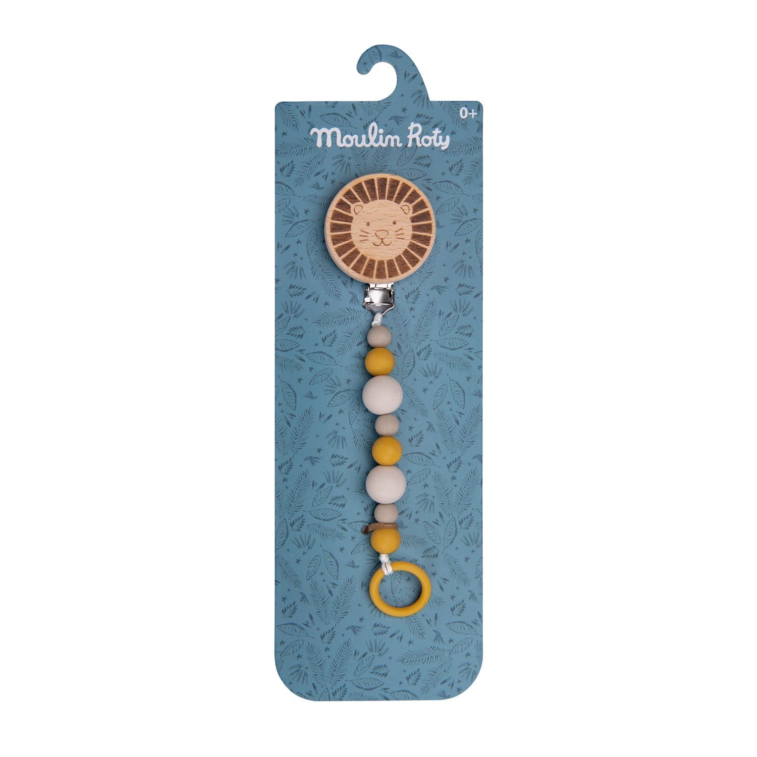 MOULIN ROTY Accesorios bebé Porta chupete madera silicona león 669156