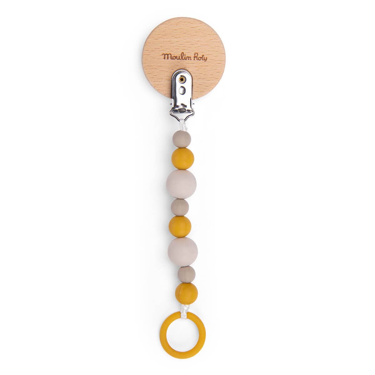 MOULIN ROTY Accesorios bebé Porta chupete madera silicona león 669156