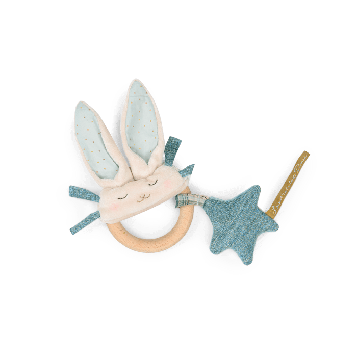 Moulin Roty Sonajero Sonajero anillo de madera Conejo Azul PED - Moulin Roty 667007