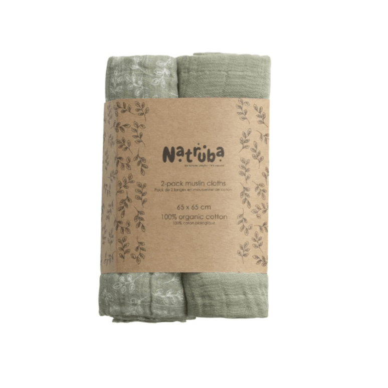 Natruba Accesorios bebé Pack de 2 muselinas Verde CLT-MUS-LEF-GN