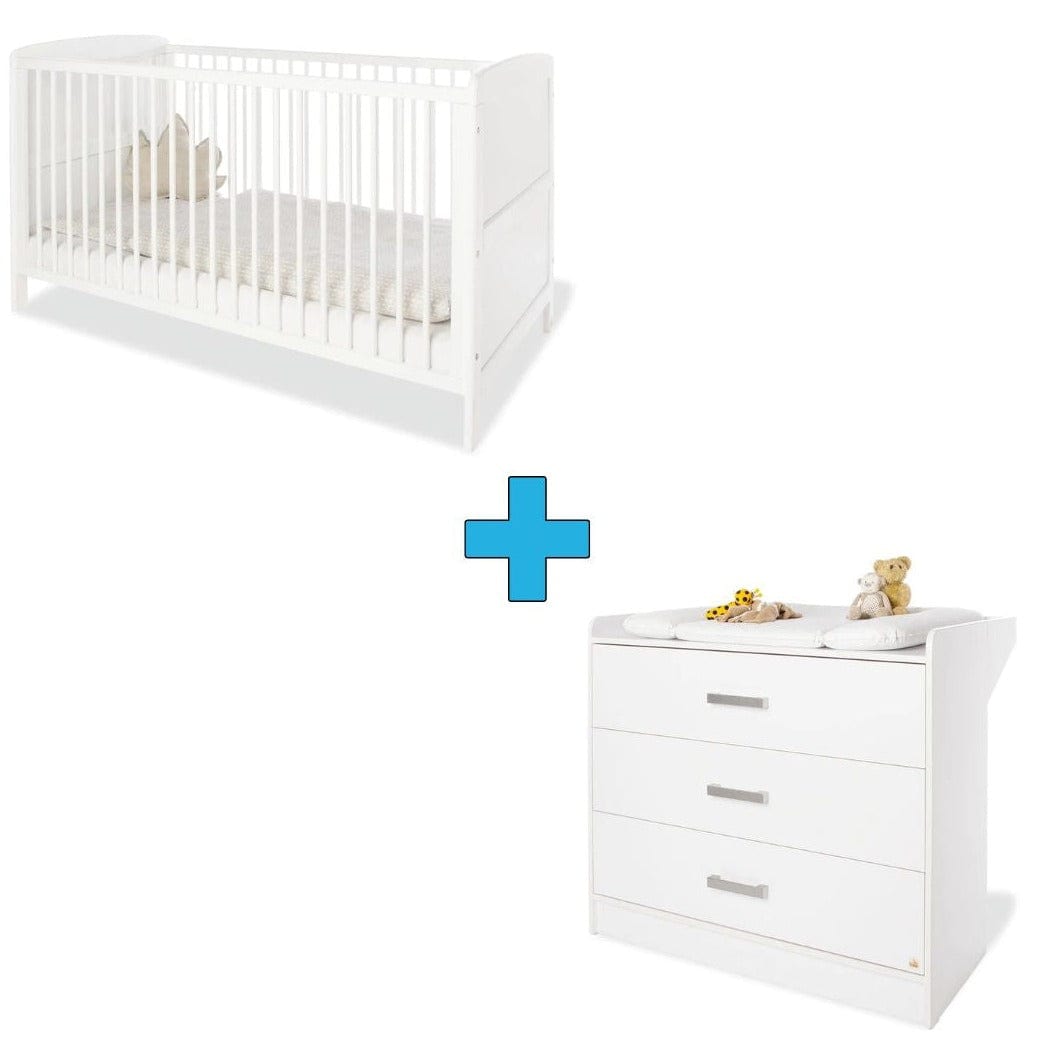 PINOLINO cunas Set Cuna y Mudador de Madera Viktoria + Colchón 140 x 70cm PL1557753913