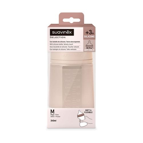 Suavinex Mamadera Mamadera de silicona Anticólico 240 ML Flujo medio Nude 308072