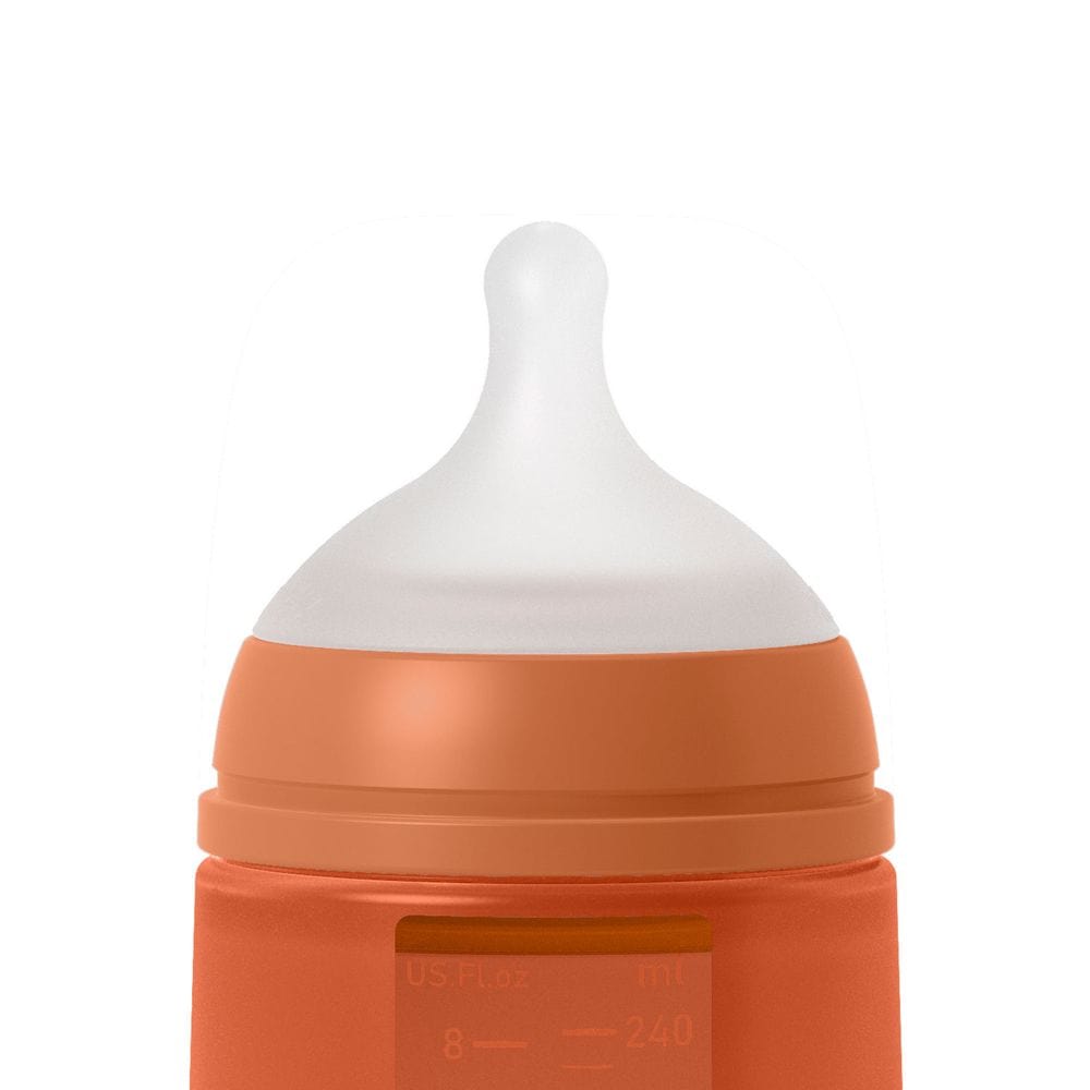 Suavinex Mamadera Mamadera de silicona Anticólico 240 ML Flujo medio Terracota 308068