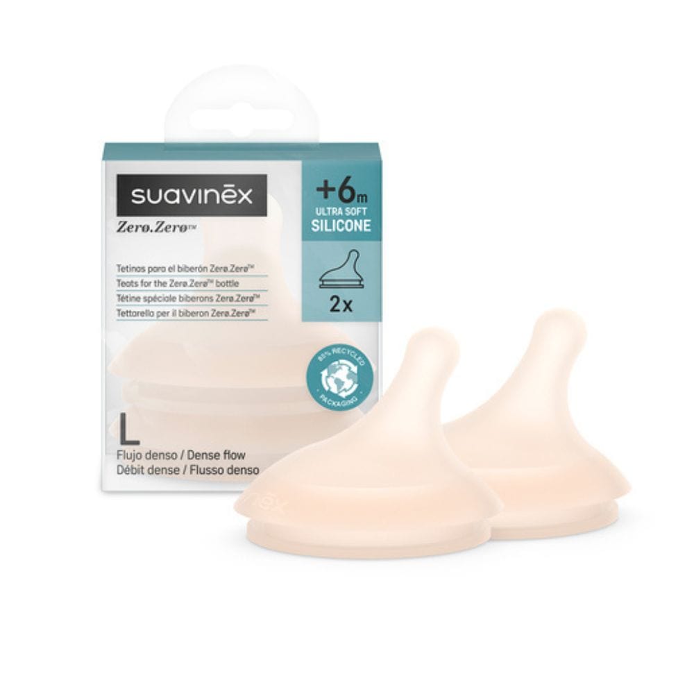 Suavinex Mamadera Pack 2 Tetina lactancia anticólico Silicona Talla L Flujo denso Fair - Suavinex 308680