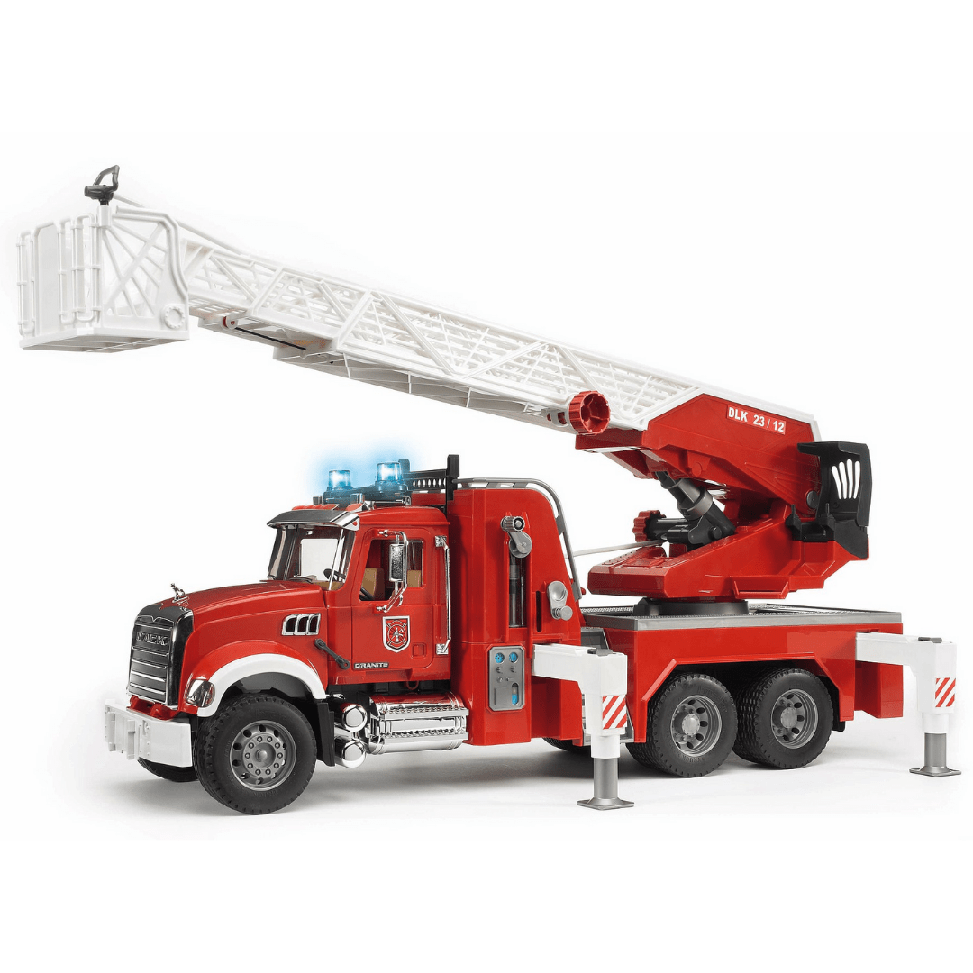 BRUDER Transportes Camión bomberos con escalera y bomba MACK Granite 02821  - Escala 1:16- BRUDER BRU02821