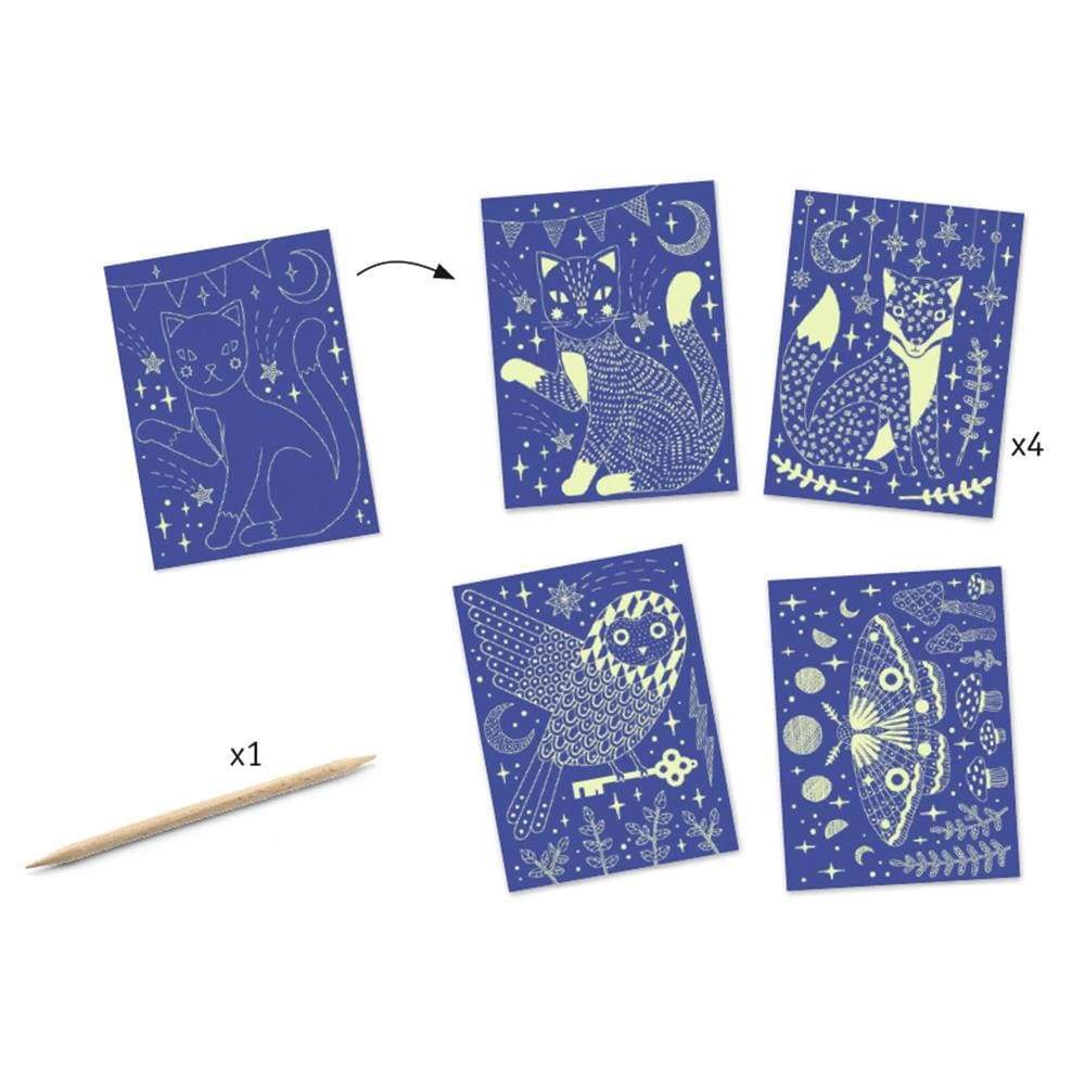 Design By Djeco Arte y Manualidades +6 Tarjetas para Rascar - De Noche DJ09735