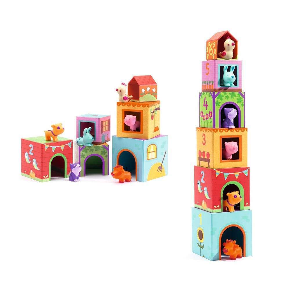 DJECO Bloques y Construcción +1 Cubos Apilables Topanifarm DJ09108