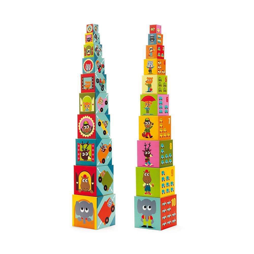 DJECO Bloques y Construcción +1 Cubos Apilables Vehículos 10 piezas DJ08508