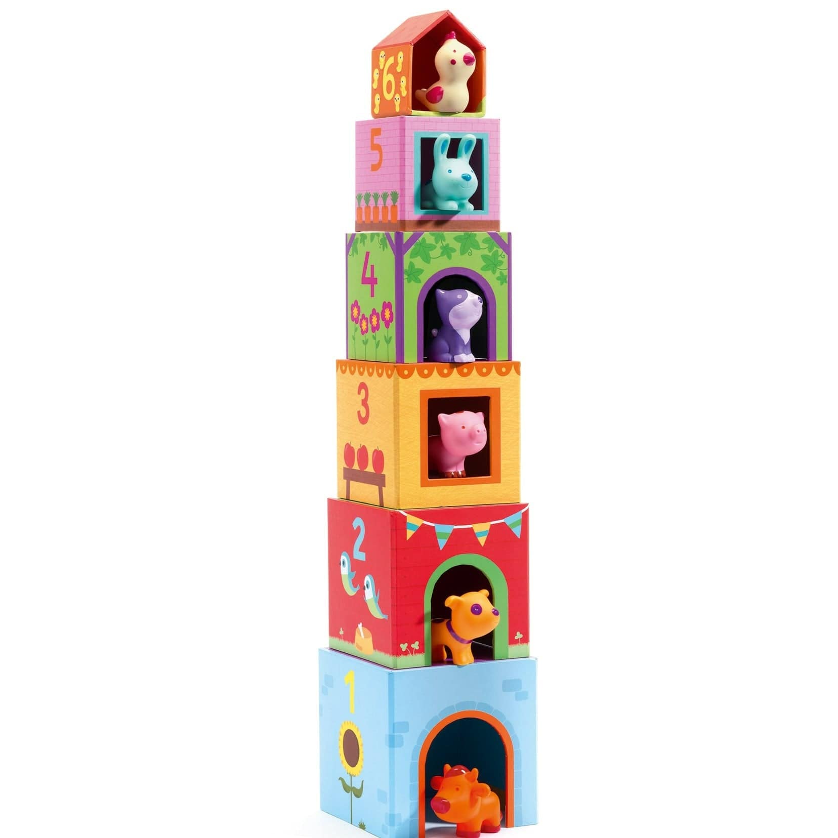 DJECO Bloques y Construcción Cubos Apilables Topanifarm DJ09108