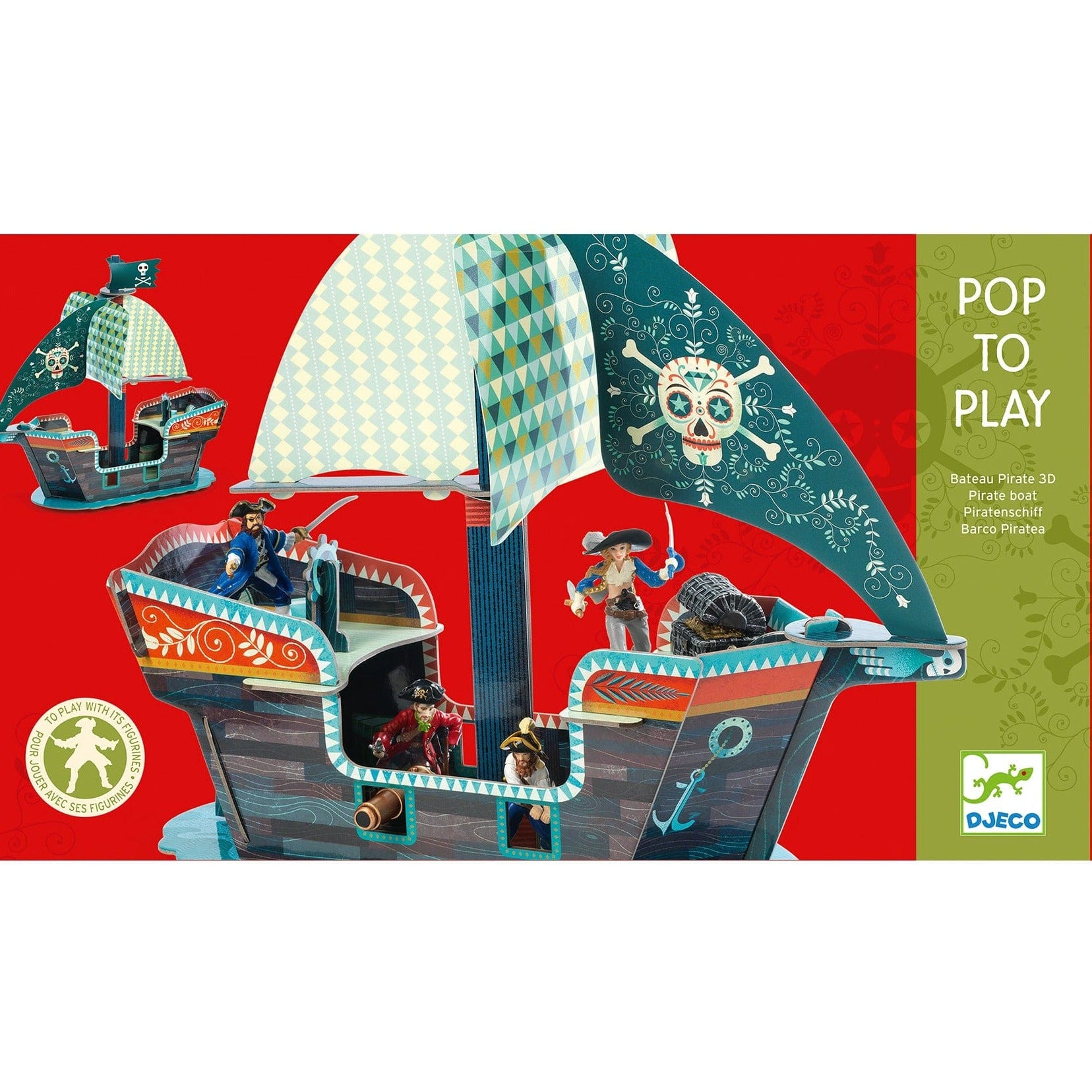 DJECO Bloques y Construcción Juego en 3D Barco Pirata DJ07709